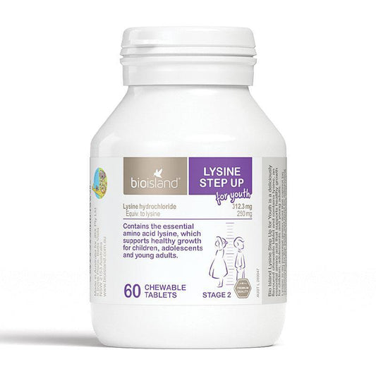 Bio Island Lysine Step Up for Youth 60 Chewable tablets - Lysine viên tăng chiều cao cho bé từ 6-24 tuổi